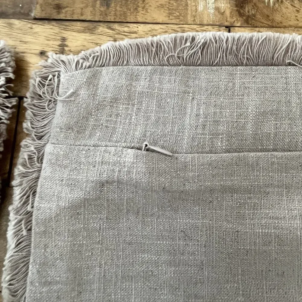 Square Pillow Shams (2) 19in x 19in Linen Blend Brown w/ Frayed Edges Zipper